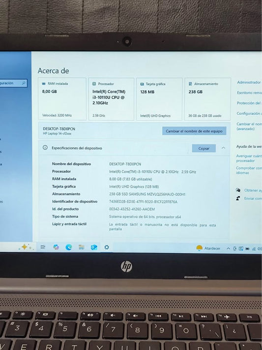 HP 240 G8 14" i3-10 GEN 8 GB RAM 256 GB SSD