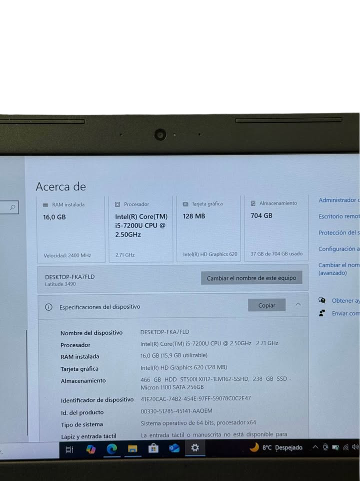 DELL LETITUDE 3490 14" PULGADAS i5-7° GEN16 GB RAM 256 GB SSD 500 GB HDD