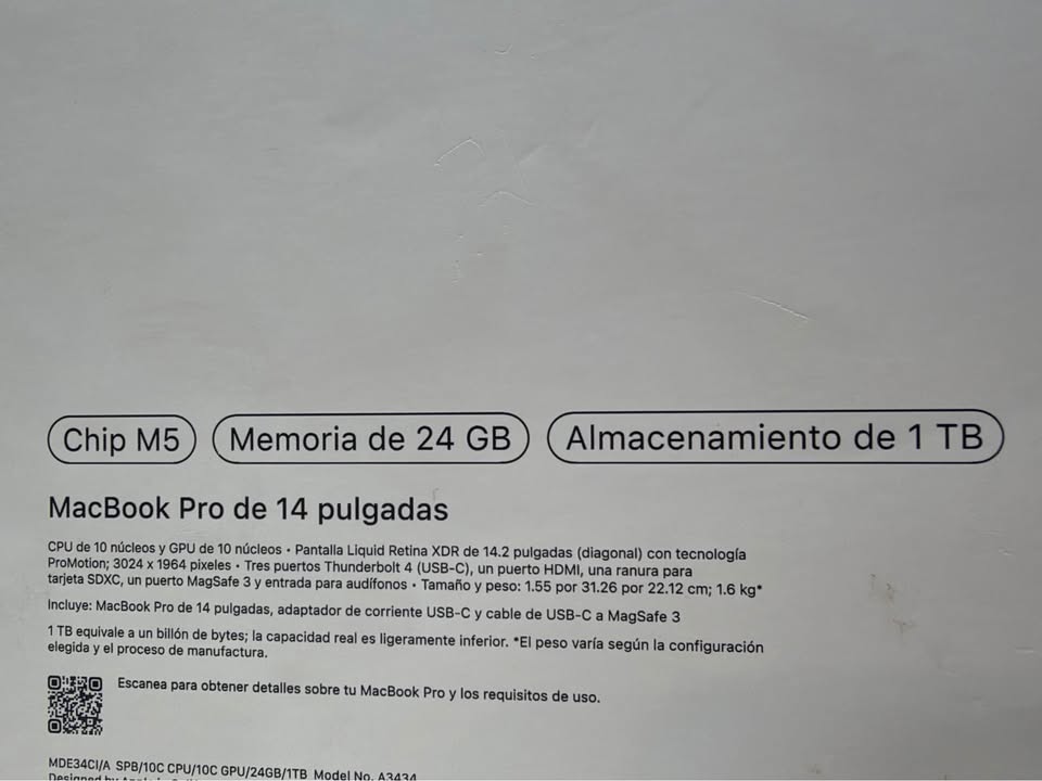 APPLE MACBOOK PRO 14" M5 | 24GB RAM Unificada | 1TB SSD | Pantalla Liquid Retina XDR 120Hz | Batería 100% – Solo 22 Ciclos | Casi Nuevo