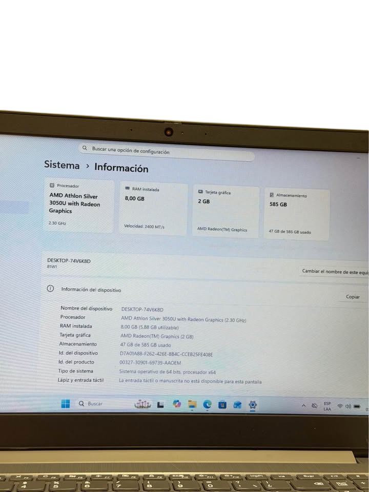 Lenovo IdeaPad 16" | AMD Athlon Silver | 8GB RAM DDR4 | 128GB SSD + 500GB HDD | Teclado Numérico