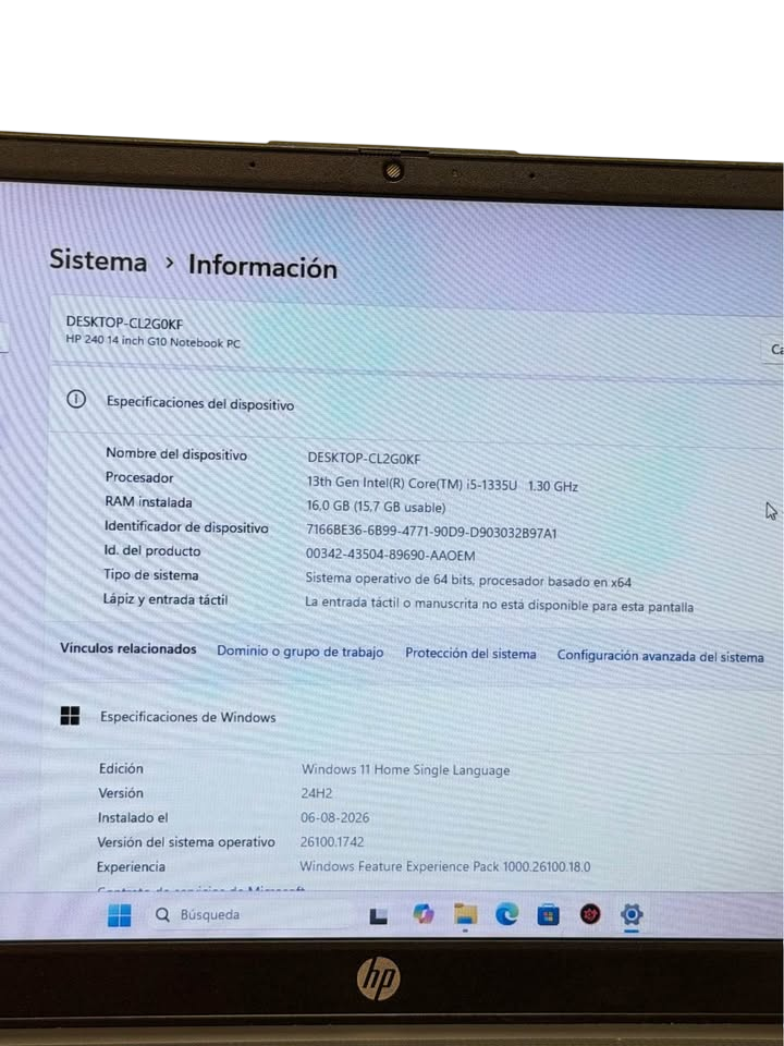 HP Notebook 240 G10 | Intel Core i5 13ª Gen | 16GB RAM Expandible | 256GB SSD M.2 NVMe | 14" | Windows 11 | Teclado Numérico