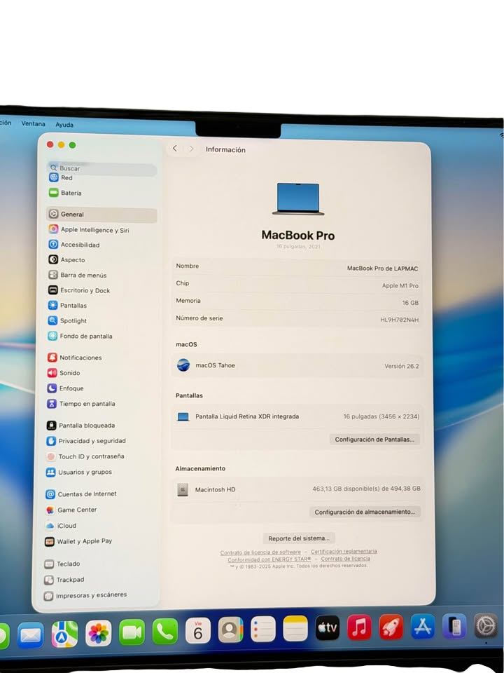Apple MacBook Pro 16" | Chip M1 Pro (10 Núcleos) | 16GB RAM | 512GB SSD | 120Hz ProMotion