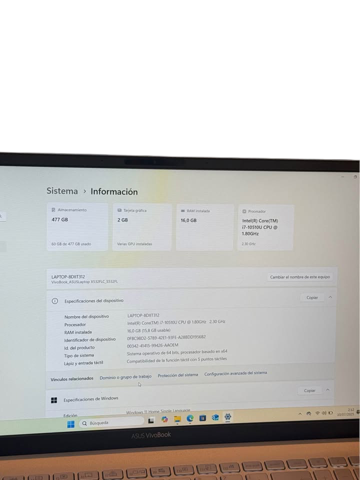 ASUS VIVOBOOK S15 INTEL CORE I7 10TH GEN 16GB RAM 512 GB SSD NVIDIA MX250 2GB