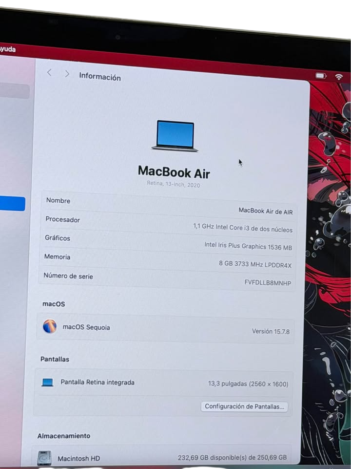 Apple MacBook Air 13.3" (2020) | Intel Core i3 | 8GB RAM | 256GB SSD | Retina
