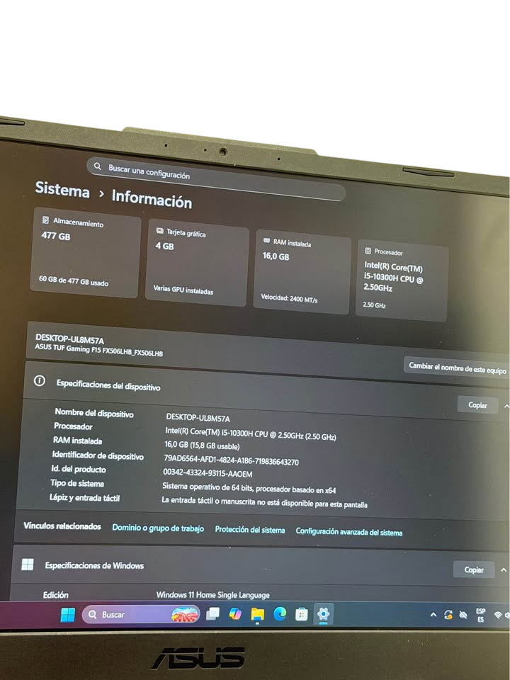 ASUS TUF Gaming F15 | Intel Core i5-10VA Gen | 16GB RAM | 512GB SSD | 144Hz | GTX 1650 4GB | Windows 11