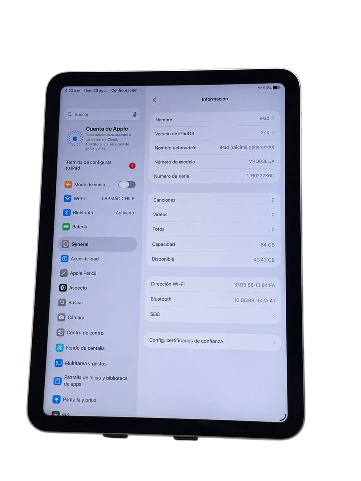 Apple iPad 10ª Gen | Pantalla Liquid Retina 10.9" | 64GB | Touch ID | USB-C | Cámaras 12MP | Con Carcasa, Caja y Cargador Original