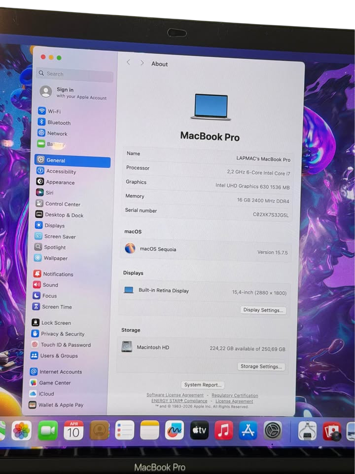 Apple MacBook Pro 15" (2018) | Pantalla Retina | Intel i7 | 16GB RAM | 256GB SSD | Touch Bar