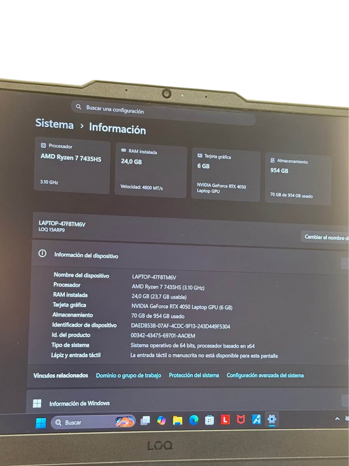 Lenovo LOQ 16" | Ryzen 7-7435HS | 24GB RAM DDR5 | 1TB SSD | RTX 4050 6GB | 144Hz