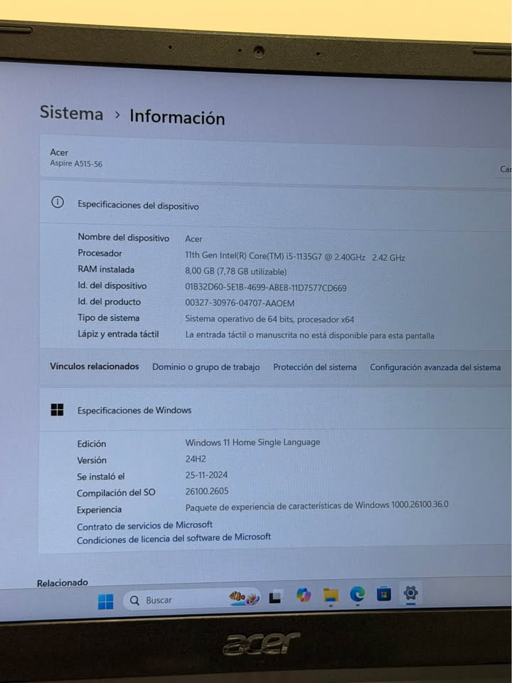 Acer Aspire 16" | i5-11va Gen | 8GB RAM | 256GB SSD | Teclado Numérico - Grado A