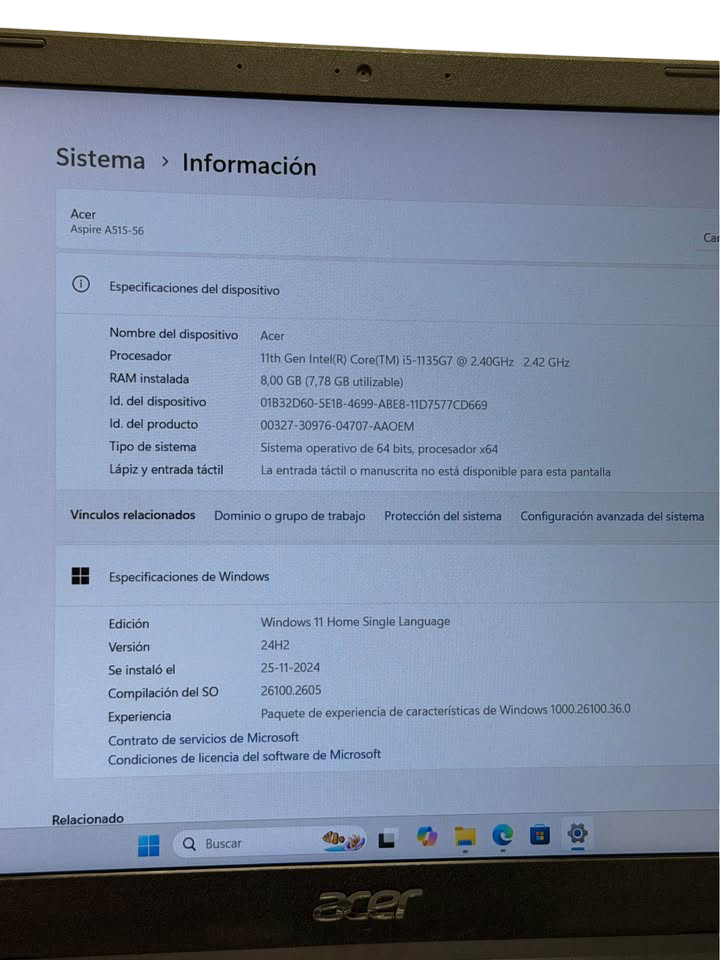 Acer Aspire | 16" Pulgadas | i5-11va Gen | 8GB RAM | 256GB SSD | Teclado Numérico
