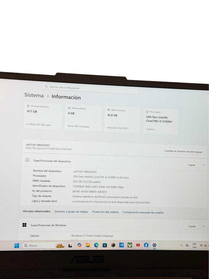 ASUS TUF Gaming F15 | i5-12va Gen | 16GB RAM | 512GB SSD | RTX 3050 | 144Hz