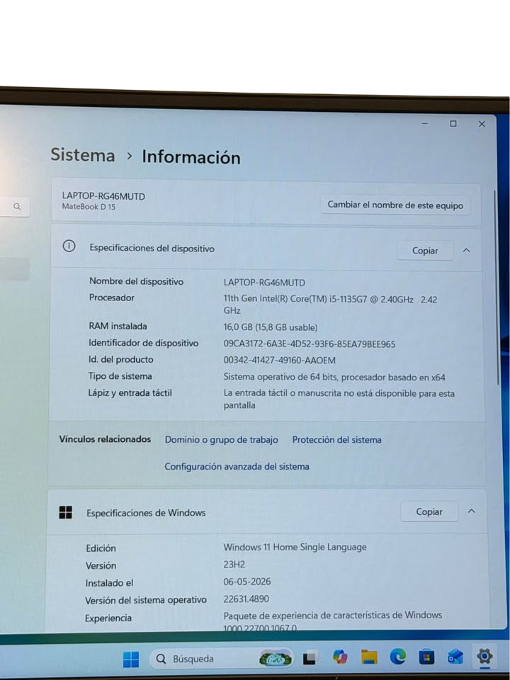 HUAWEI MateBook D15 | 15" Pulgadas | i5-11va Gen | 16GB RAM | 512GB SSD | Gráfica Dedicada - Grado A+