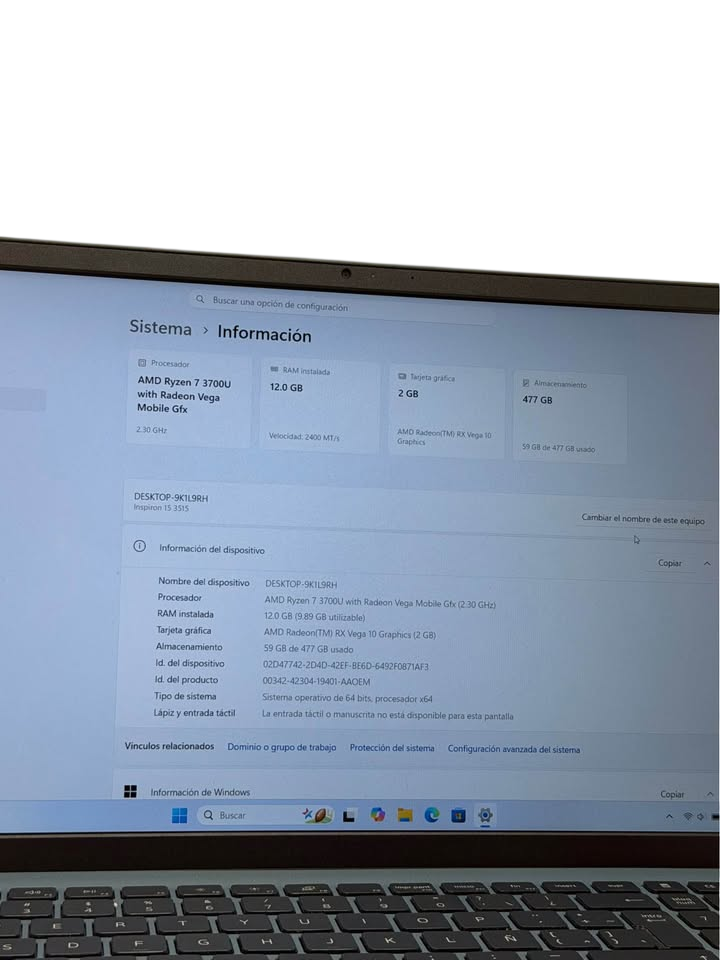 Dell Inspiron 15 3000 | AMD Ryzen 7 Serie 3000 | 12GB RAM Expandible | 512GB SSD | 15.6" | Vega 10 Graphics | Teclado Numérico