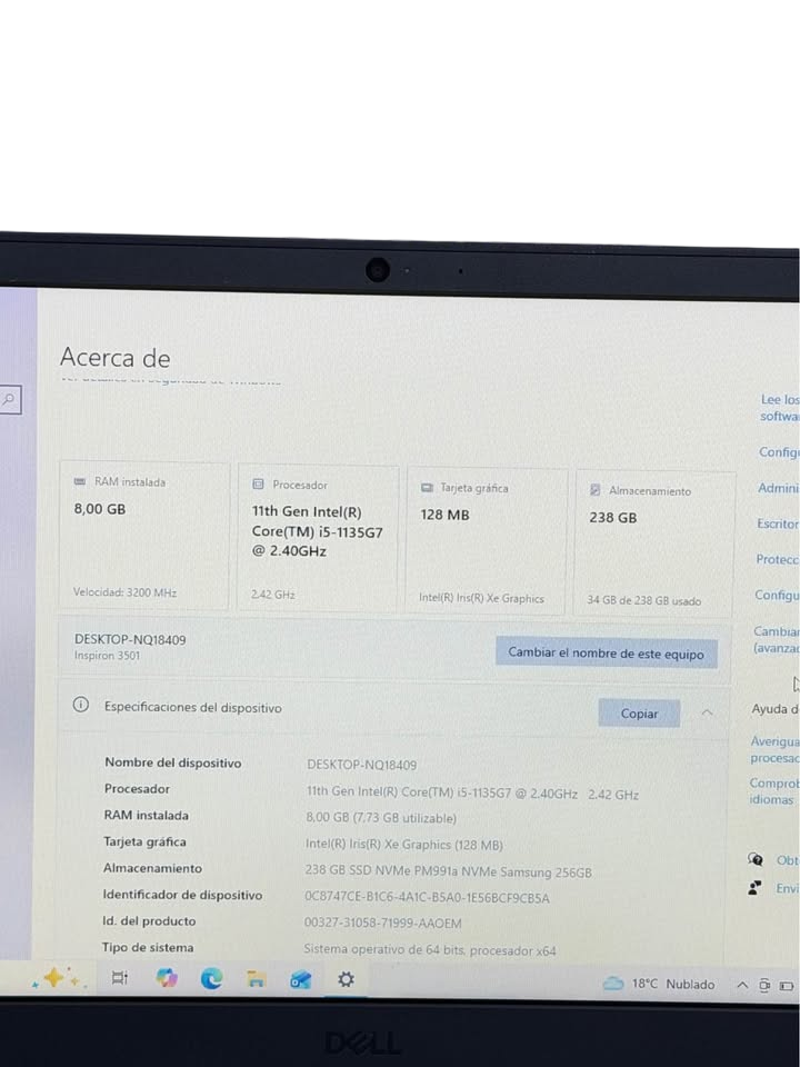 DELL INSPIRON 3501 15" | Intel Core i5 11ª Gen | 8GB RAM Expandible | 256GB SSD Expandible | Teclado Numérico